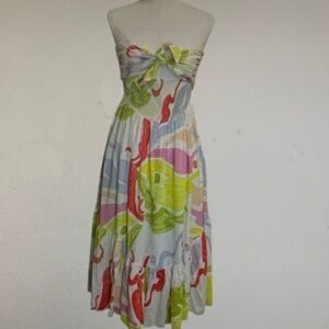 Free People Strapless Dress with Multicolor Pattern